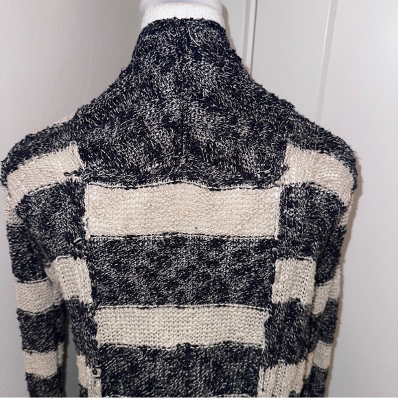 Free People Gray and Blue Striped Linen Blend Long Open Front Cardigan XS - Picture 6 of 6